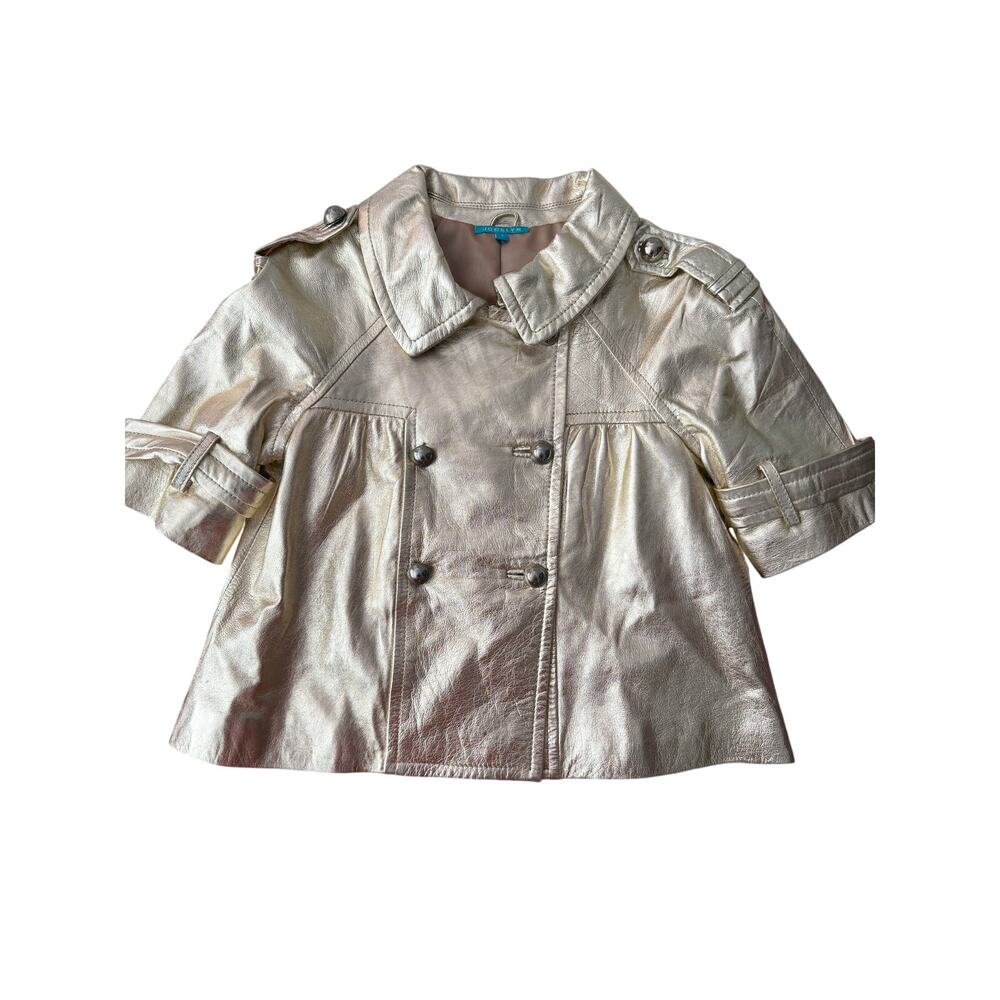 Jocelyn Metallic Gold 100% Leather Jacket Blazer Small
